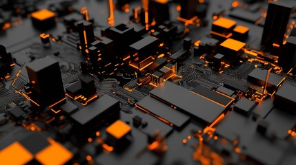Fototapete - Abstract Tech Circuitry with Low Angle Lighting and Gleaming Details : Generative AI