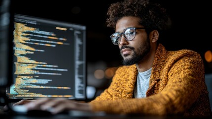 Focused Programmer Coding Late at Night