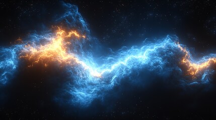 Aufkleber - Vibrant Cosmic Energy Blue and Orange Plasma Cloud in Deep Space Exploration : Generative AI