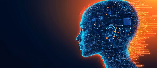 Leinwandbilder - Profile View of Digital Human Head with Cybernetic Circuitry Infusion : Generative AI