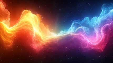 Aufkleber - Dynamic Rainbow-Colored Energy Waves with Star-Filled Dark Space Background : Generative AI