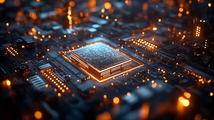 Aufkleber - Advanced Processor on a Circuit Board with Illuminated Details : Generative AI