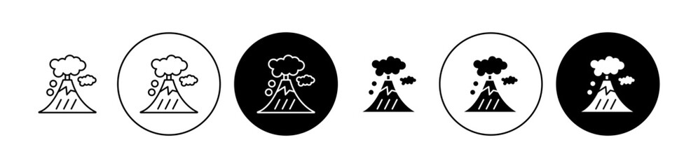 Wall Mural - Volcano eruption icons set in black and blue colors on white background