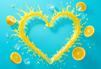 Wall Mural - Refreshing lemonade splash forming a heart. Summer vibes!