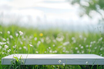 Poster - Podium product backdrop packaging mockup nature flower field.