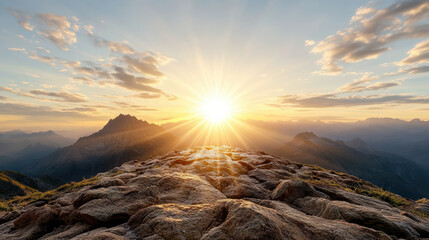 Wall Mural - breathtaking sunrise over mountain peak symbolizes new beginnings and hope