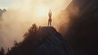 © Joyce - Athletic fit young female doing yoga at mountain top with majestic view.
