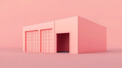 Wall Mural - Minimalistic Pastel-Colored Warehouse Building in 3D