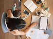 © peopleimages.com - Home, mockup or mom with baby, laptop for remote work, freelance or multitasking business in house. Entrepreneur, screen or above of mother juggling parenting task for responsibility, script or ebook
