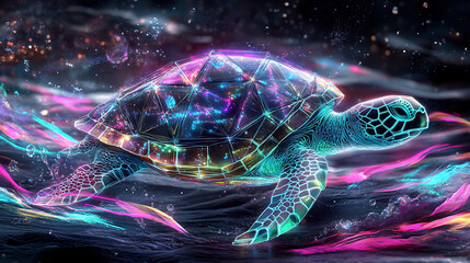 Wall Mural - Luminous Sea Turtle in a Cosmic Dreamscape