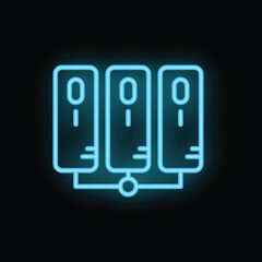 Wall Mural - neon servers network icon glowing on dark background representing concept of data storage