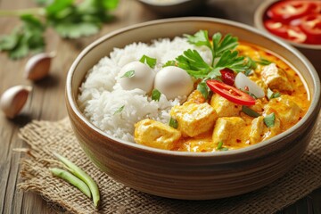 Wall Mural - Creamy Chicken Curry Rice Bowl, Kitchen Table