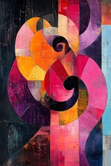 Canvas Print - vibrant abstract geometric shapes and patterns composition in bright colors
