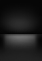 Wall Mural - black wall background a dark, empty room with spotlights shining on a black wall and a platform.