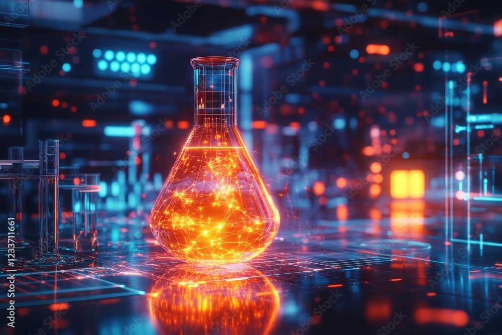free quantum flask experiment image - flask, quantum,... Holographic flask glowing within a digital research lab, emitting ...