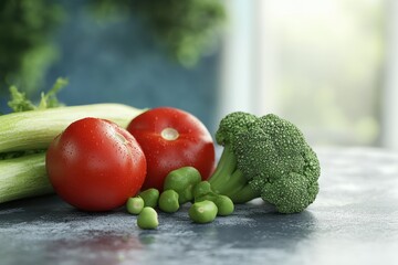 Wall Mural - Fresh vegetables kitchen counter healthy food