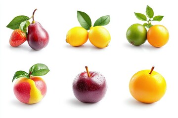 Wall Mural - Fresh fruit collage, studio shot, white background, healthy food