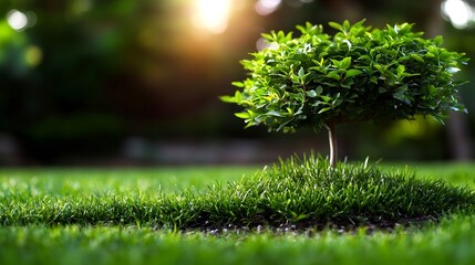 Wall Mural - Vibrant Green Tree on Lush Grass in Sunlight