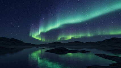 aurora mountain dawn tree night lake sky