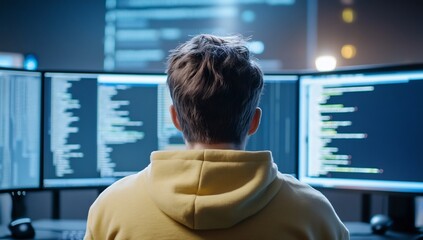 programmer coding late night, office