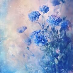 Wall Mural - Blue carnations bouquet, soft background, floral art, greeting card