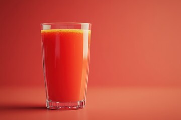 Wall Mural - Glass of orange juice, red background, studio shot, healthy drink