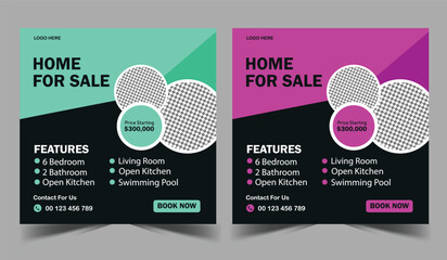 Real estate house sale social media post banner. House sales social media post or square flyer template. Modern home sales design template.