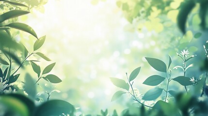 Canvas Print - Abstract natural background with green foliage, sunlight and bokeh effects