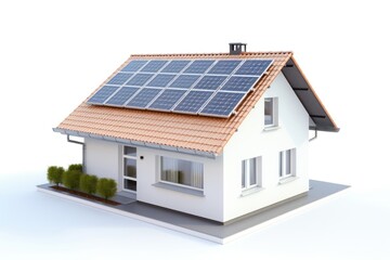 Sticker - House with installed solar panels on roof house architecture building.