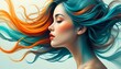 © Mishkat Uddin Rahat - Abstract portrait of a woman with vibrant teal and orange hair.