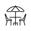 © Svetlana - Outdoor cafe seating icon with table and umbrellas in minimalist design