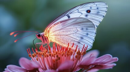 Sticker - A butterfly with wings made of light, fluttering over a glowing flower.