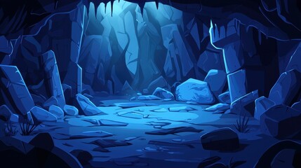 Wall Mural - A Dark Blue Cave Lit From Within Showing Rocks