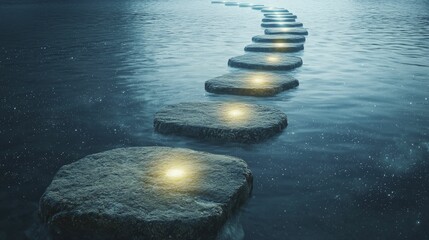 Sticker - Series of floating stepping stones shimmering gently above a sea of twinkling stars.