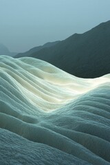 Sticker - Soft, glowing wave cascading across an abstract, shattered terrain.