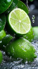 Wall Mural - A bunch of limes with water droplets on them