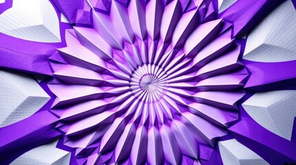 Wall Mural - Abstract geometric pattern, radial spiral design, purple and white color scheme, metallic sheen, hypnotic optical illusion