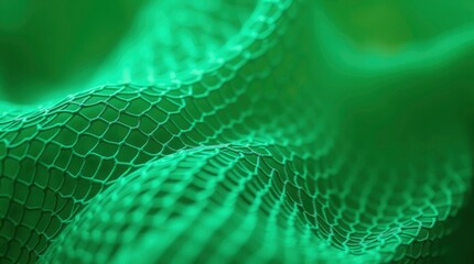Wall Mural - abstract green waves, digital mesh structure, flowing geometric pattern, futuristic network visualization, emerald cybernetic landscape