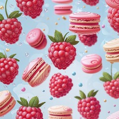 Wall Mural - seamless pattern with raspberries and berries