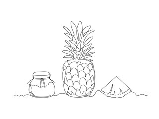 Wall Mural - abstract jar of pineapple, ananas jam, continuous single one line art hand drawing sketch logo