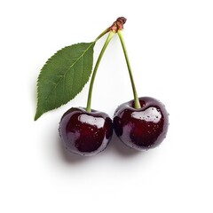 Wall Mural - Fresh dark cherries with leaf