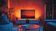 © Slehan - Large smart TV in a dimly lit room. -