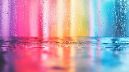 Poster - Rainbow colored background with rain drops effect on a glass window and reflections