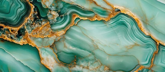 Aufkleber - Abstract close-up of turquoise agate stone with natural patterns and golden veins Copy Space