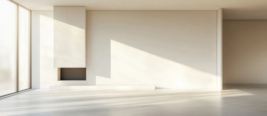 Aufkleber - Modern interior empty room with large windows and natural light casting shadows on the wall Copy Space