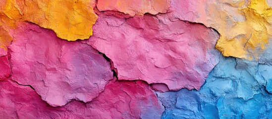 Poster - Colorful textured background with vibrant hues of pink, purple, orange, and blue, featuring abstract layered paint effects with Copy Space.