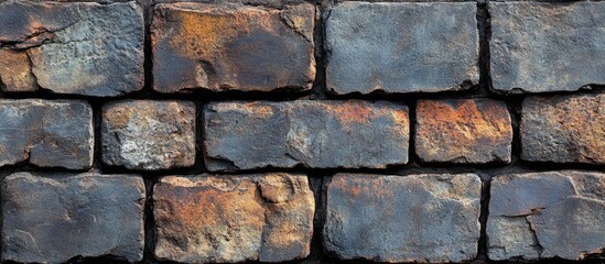 Poster - Textured dark stone brick wall with rustic appearance and natural color variation Copy Space