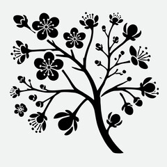 Spring Blossom Silhouette in black on a white background