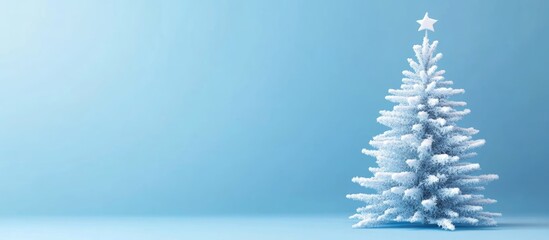 Aufkleber - Frosted white Christmas tree on blue background with copy space for holiday text or greetings