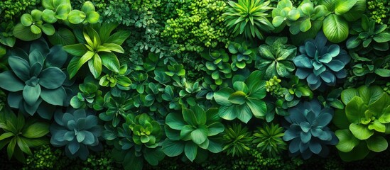 Aufkleber - Lush green vertical garden wall texture with various succulent plants and foliage in different shades of green Copy Space